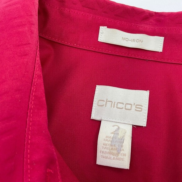 Chico’s No Iron Red Button up long sleeve Shirt Size 2 L/12 Women’s - Picture 4 of 11